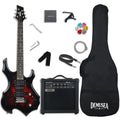 Black Red Flame Shape Full Size Solid Body Electric Guitar Kit with 20W Amp J709