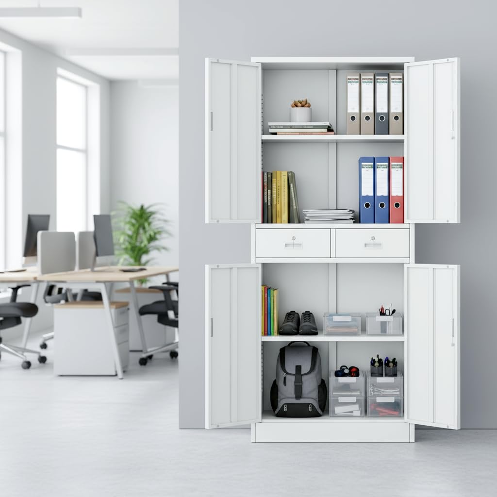 Metal Storage Cabinet with Adjustable Shelves and Drawers A8391