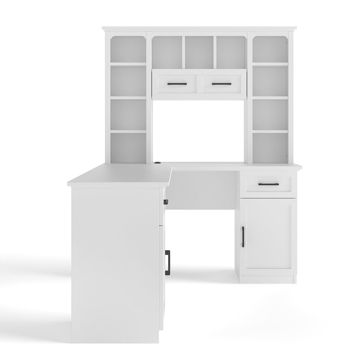 White L-Shaped Computer Desk with Hutch and Storage M37238