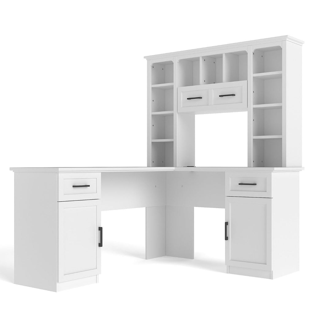White L-Shaped Computer Desk with Hutch and Storage M37238