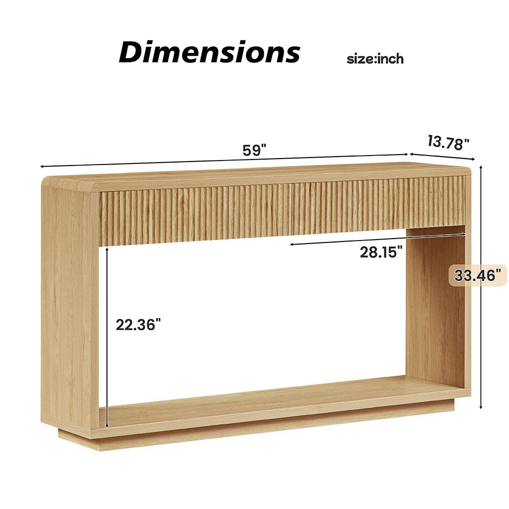59" Oak Console Table with 2 Drawers and Open Shelf L594