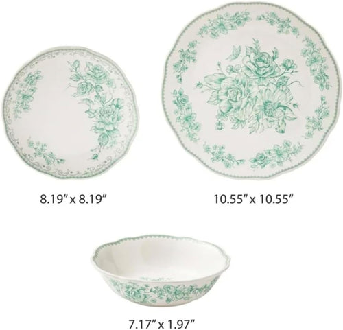 12-Piece Stoneware Dinnerware Set, Service for 4, Green E8217