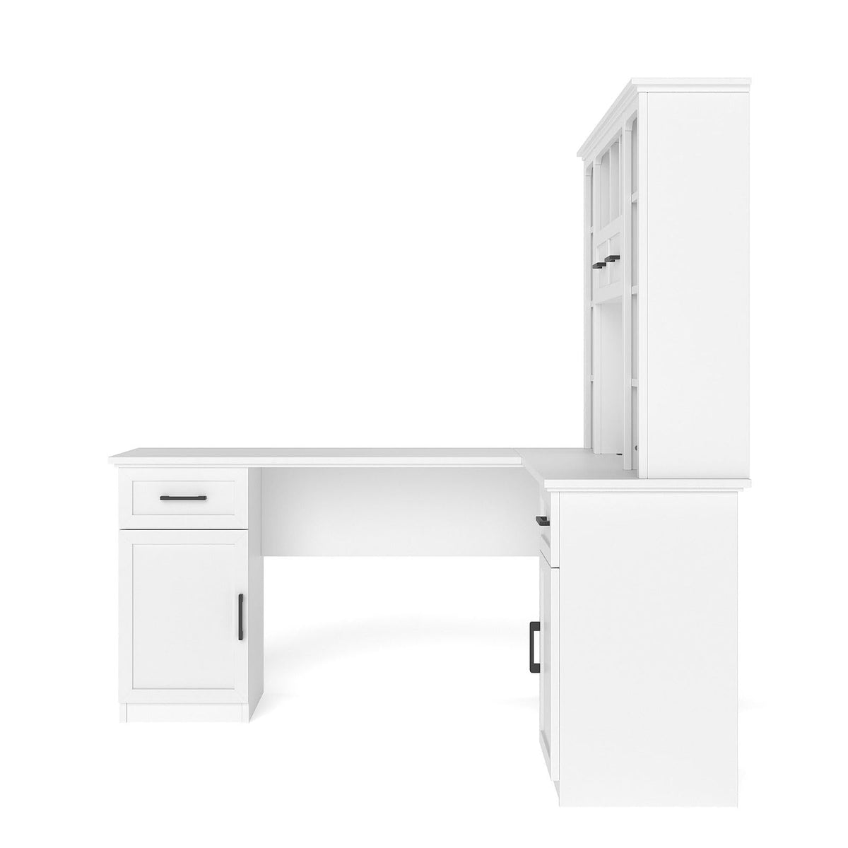 White L-Shaped Computer Desk with Hutch and Storage M37238