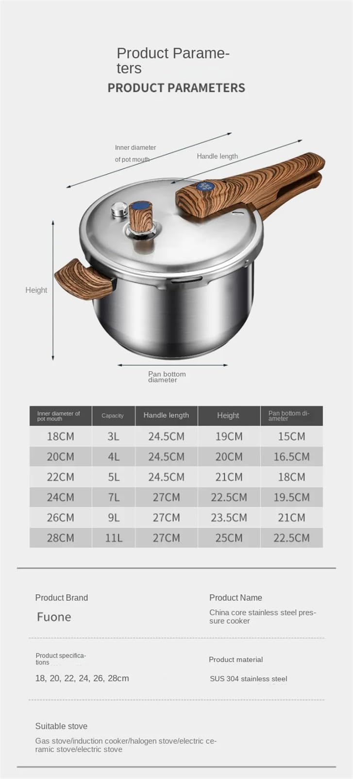 304 Stainless Steel 3L Pressure Cooker S112