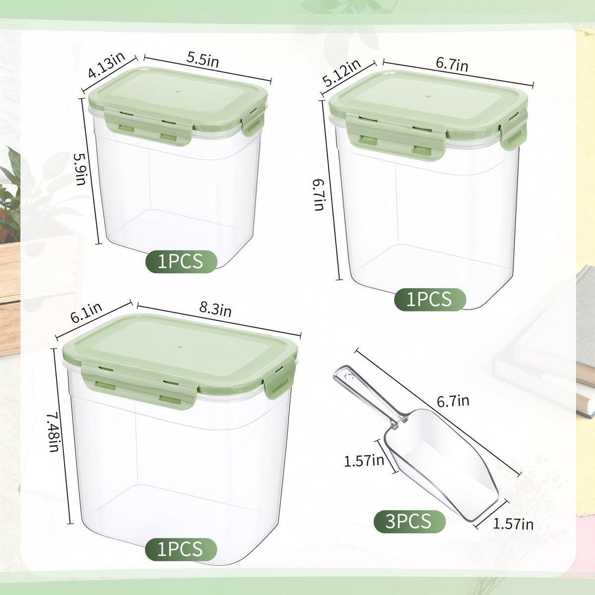 6 Pcs Dog and Cat Food Storage Containers with 2 Scoops G436155