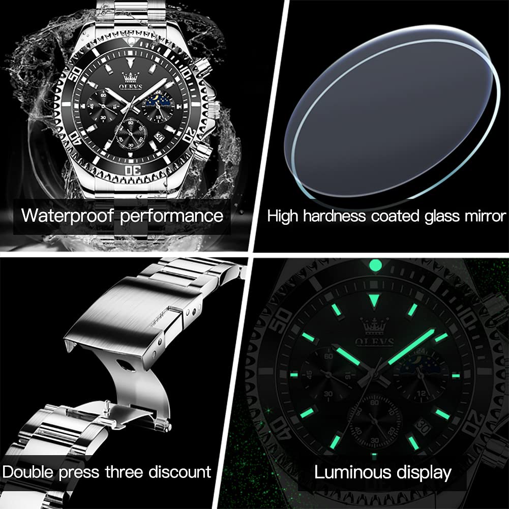 Stainless Steel Analog Quartz Chronograph Waterproof Luminous Watch M1145