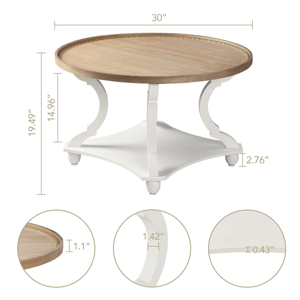 Farmhouse Round Coffee Table with Storage Shelf N3502