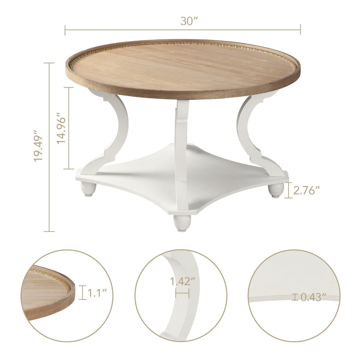 Farmhouse Round Coffee Table with Storage Shelf N3502