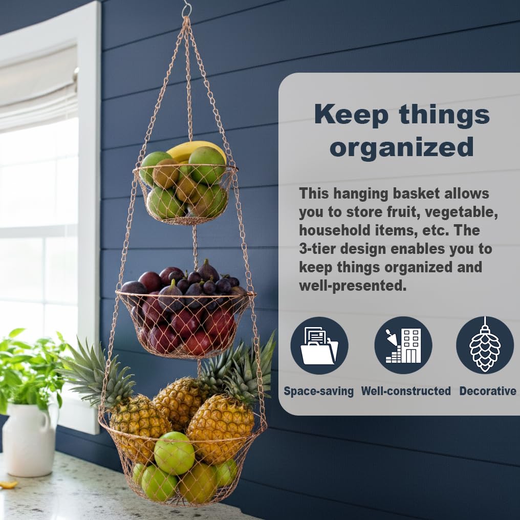 3 Tier Heavy Duty Wire Fruit and Vegetable Basket with Hooks Y871
