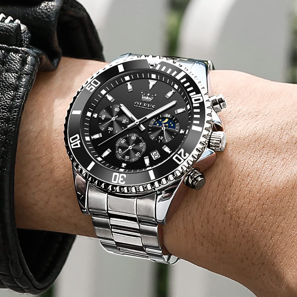 Stainless Steel Analog Quartz Chronograph Waterproof Luminous Watch M1145