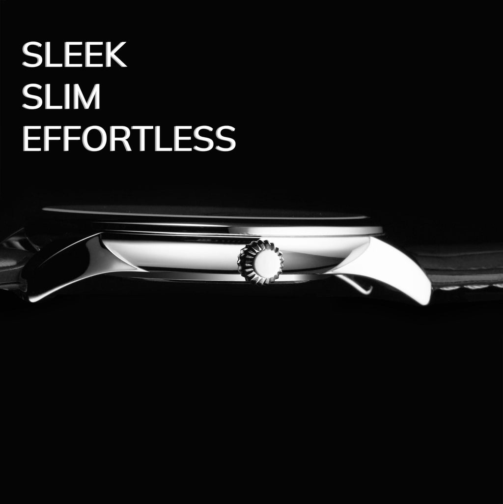 Men's 40mm Ultra Slim Leather Strap Quartz Analog Dress Watch V93742