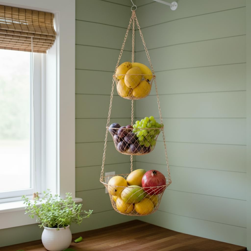 3 Tier Heavy Duty Wire Fruit and Vegetable Basket with Hooks Y871