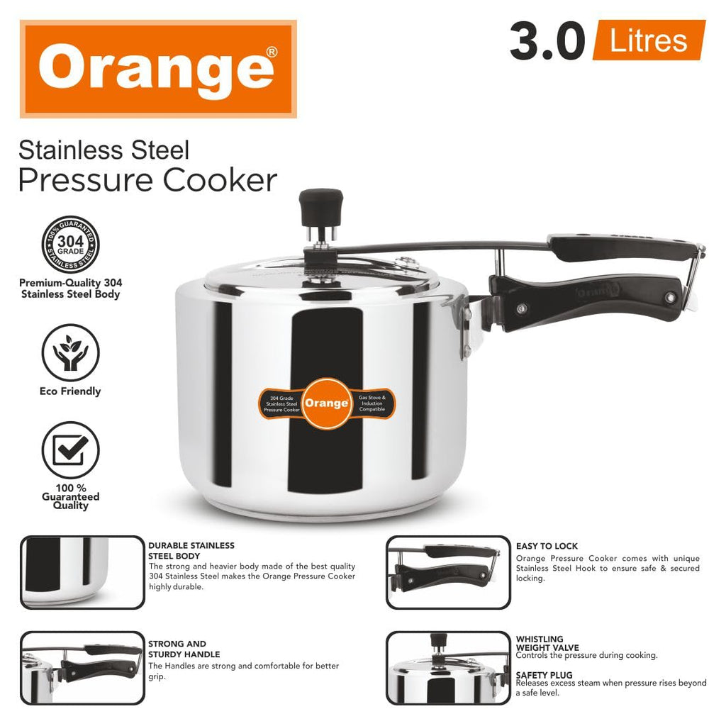 Orange Stainless Steel 3 Litre Pressure Cooker N556797