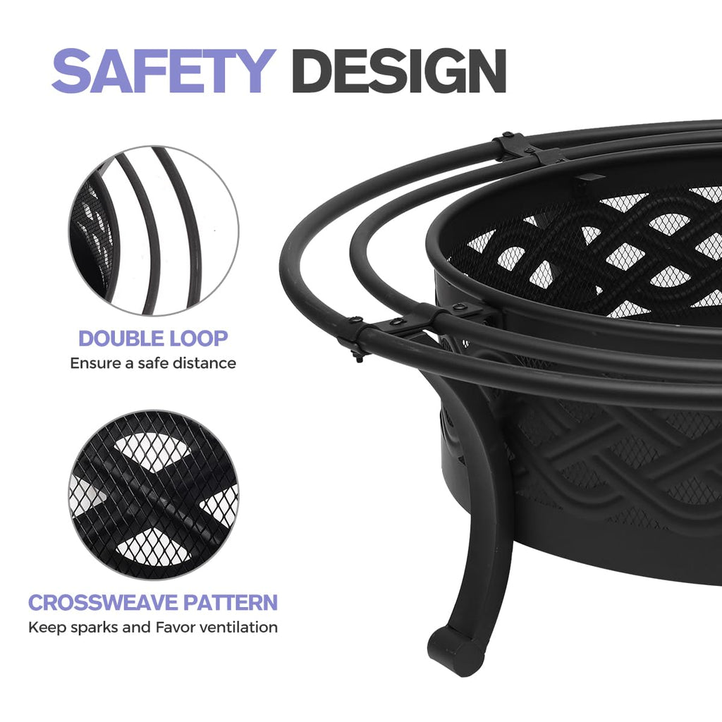 36 Inch Outdoor Fire Pit with Spark Screen Black W69554