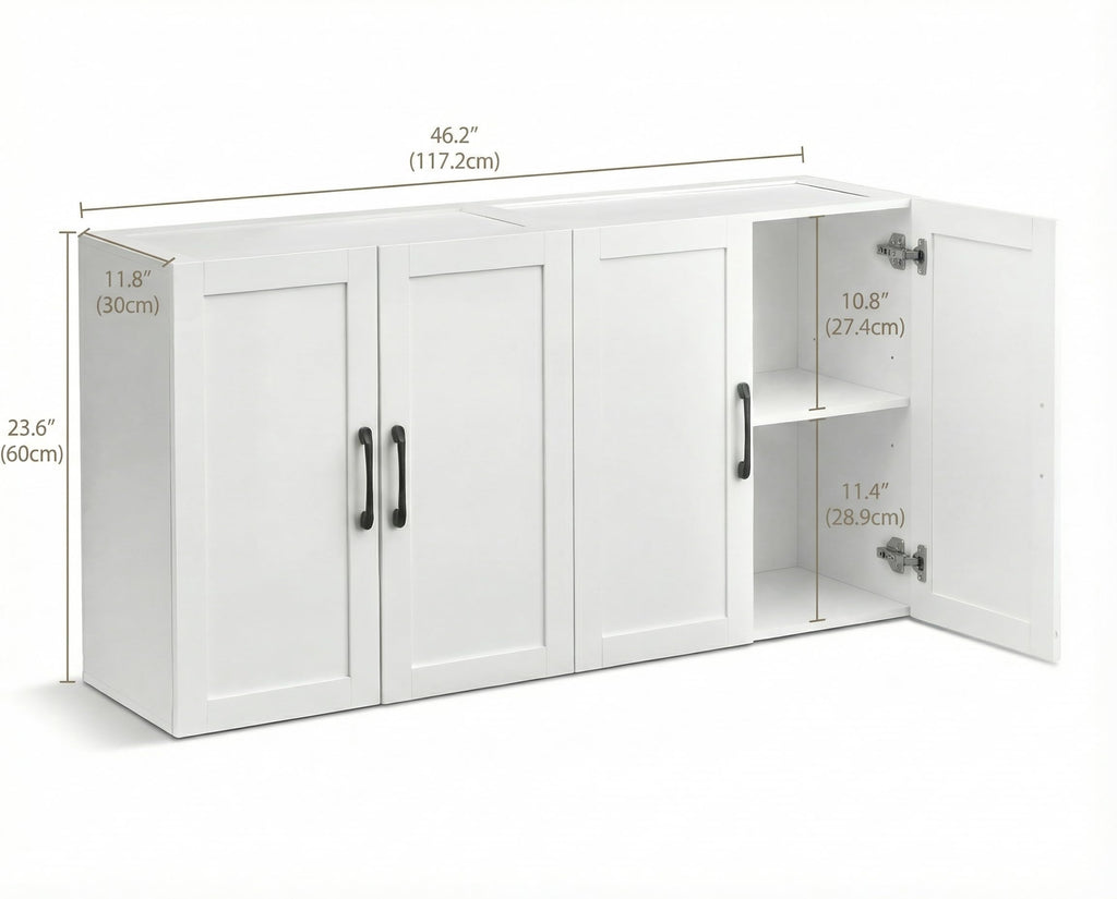 White Wall Cabinet with Adjustable Shelves and 4 Doors T81849