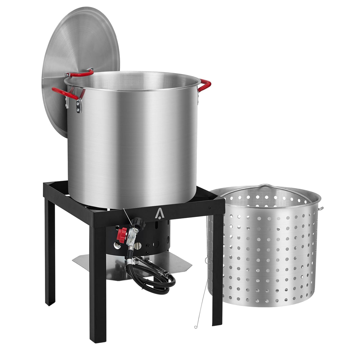 100Qt Aluminum Seafood Boil Pot with Strainer Basket and Propane Stove Burner K5439