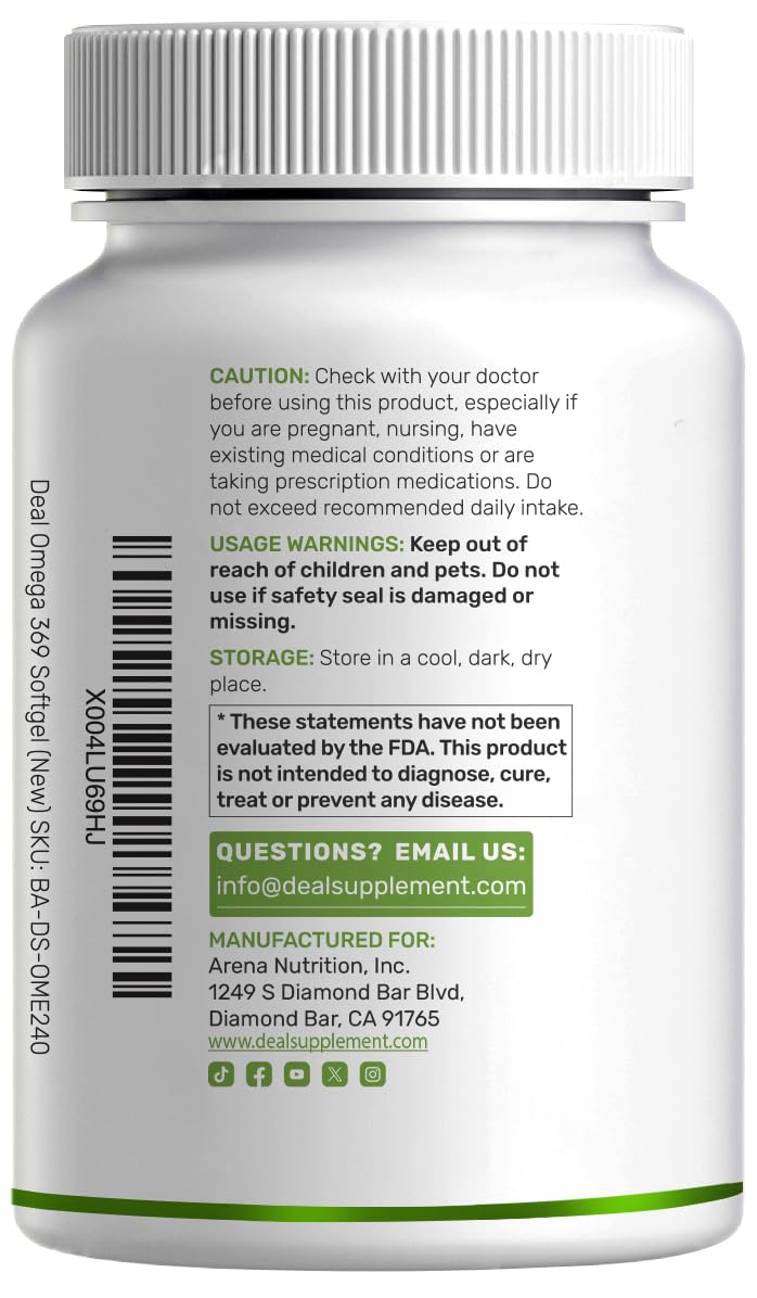 Omega 3-6-9 Fish Oil 3,600mg 240 Softgels Lemon Flavored G319