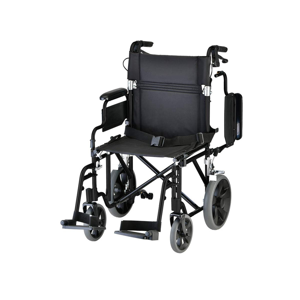 Lightweight Transport Chair with Locking Hand Brakes, Black B800