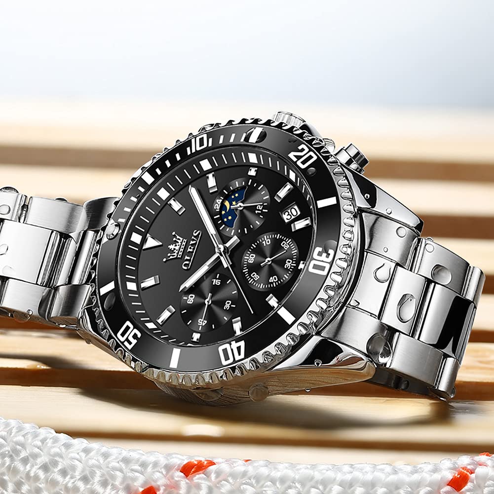 Stainless Steel Analog Quartz Chronograph Waterproof Luminous Watch M1145