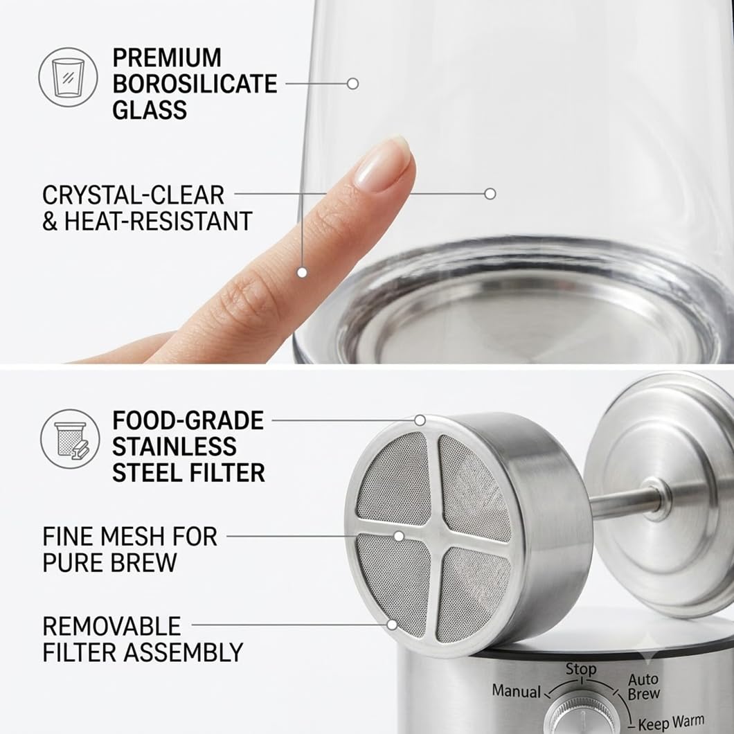 10-Cup Borosilicate Glass Electric Percolator Coffee Pot Y52388