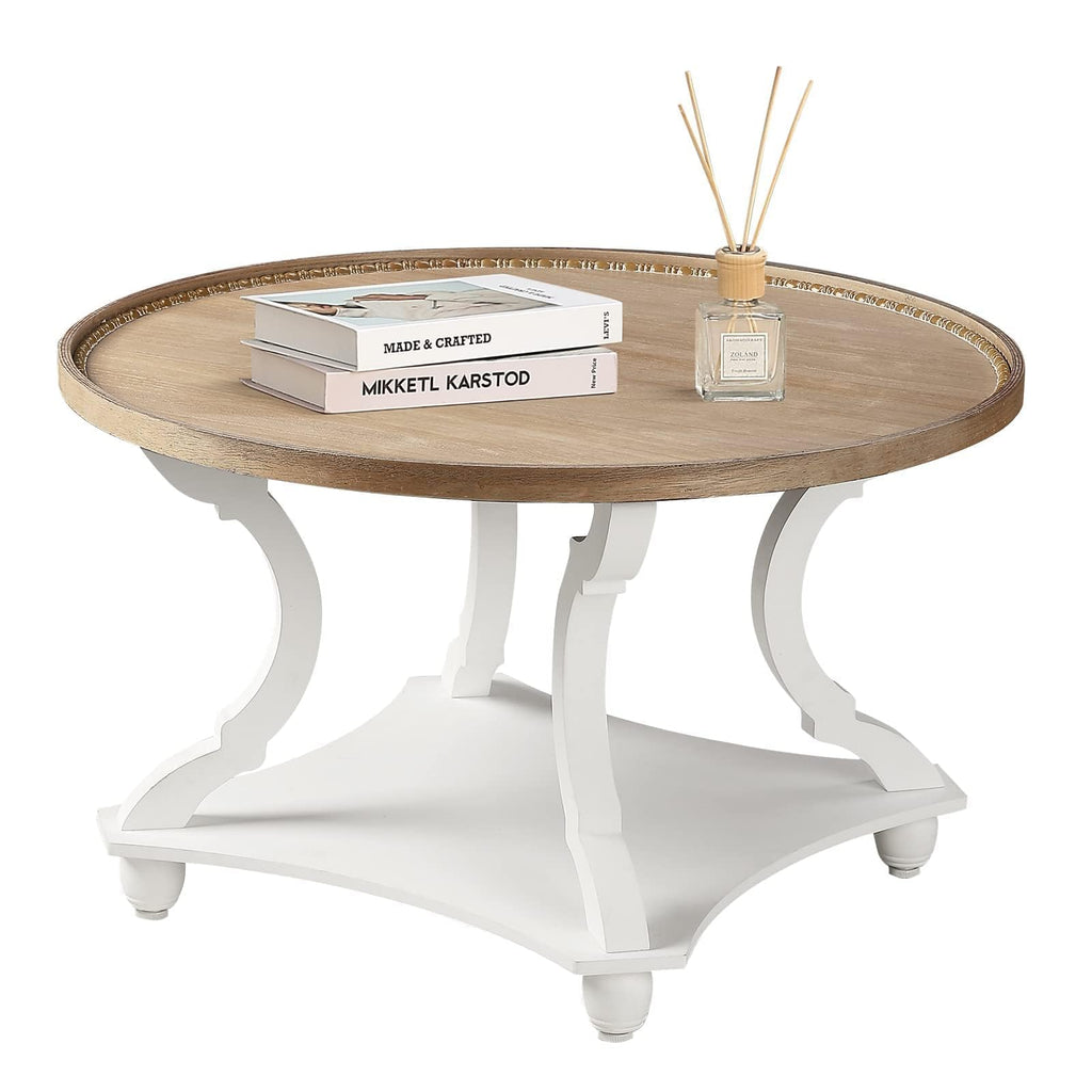Farmhouse Round Coffee Table with Storage Shelf N3502