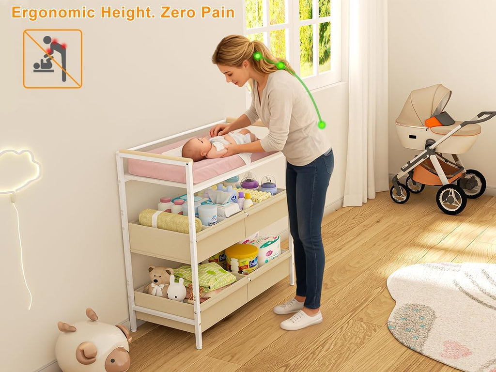White Baby Changing Table with Storage G342
