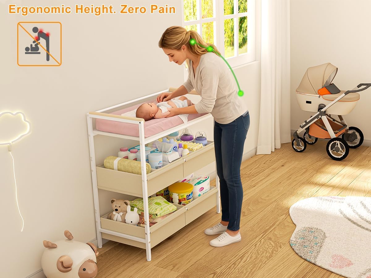 White Baby Changing Table with Storage G342
