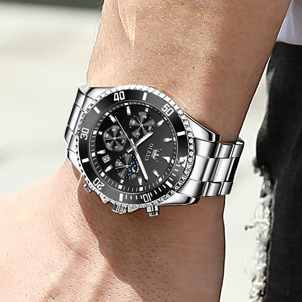 Stainless Steel Analog Quartz Chronograph Waterproof Luminous Watch M1145