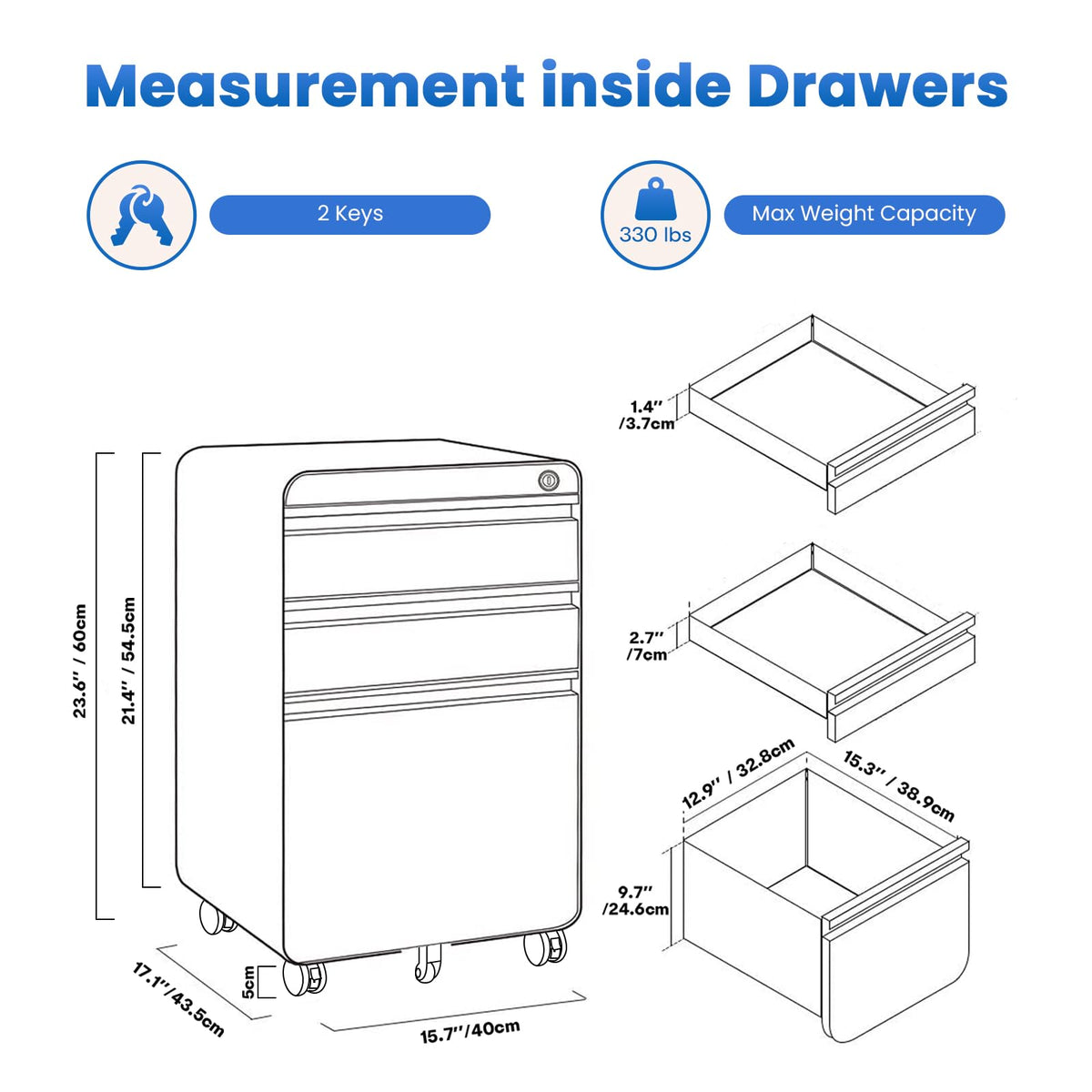3 Drawer Metal Rolling File Cabinet P2412