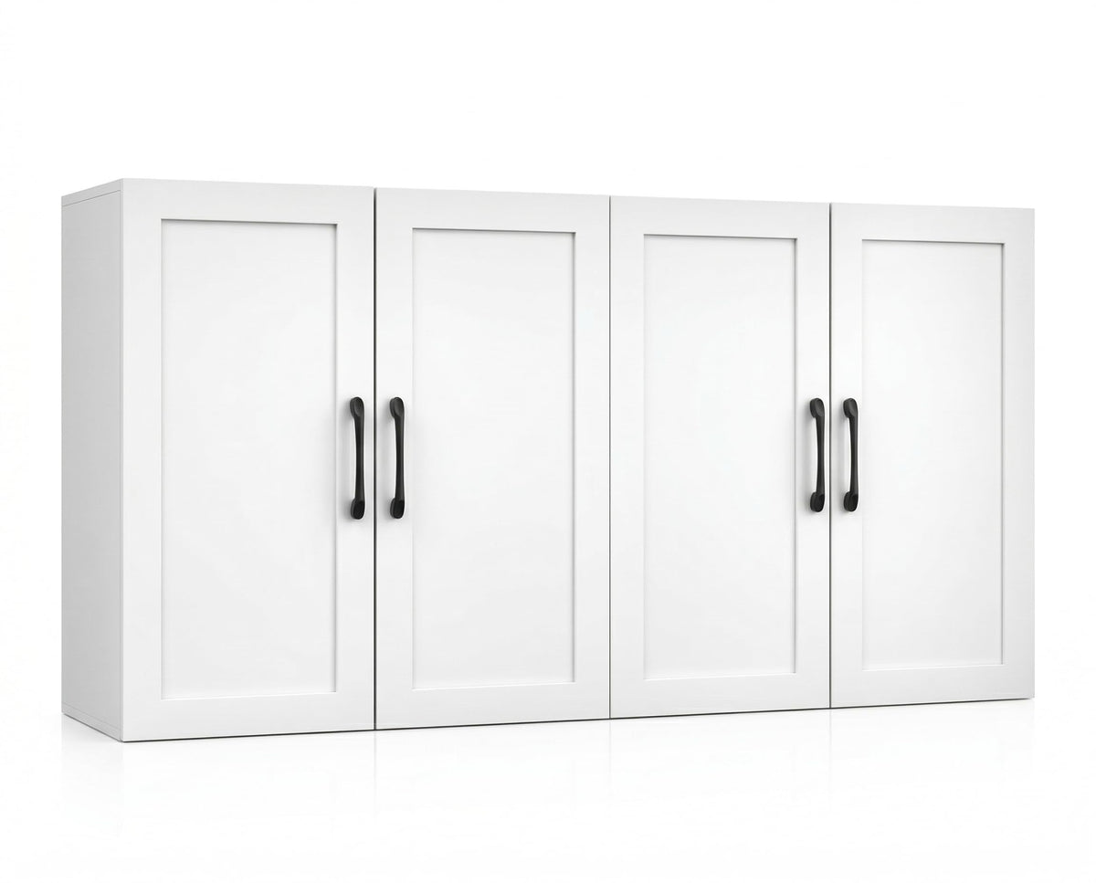 White Wall Cabinet with Adjustable Shelves and 4 Doors T81849