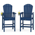 Tall Adirondack Chairs Set of 2, All-Weather Plastic with Cup Holders, Navy Blue A816
