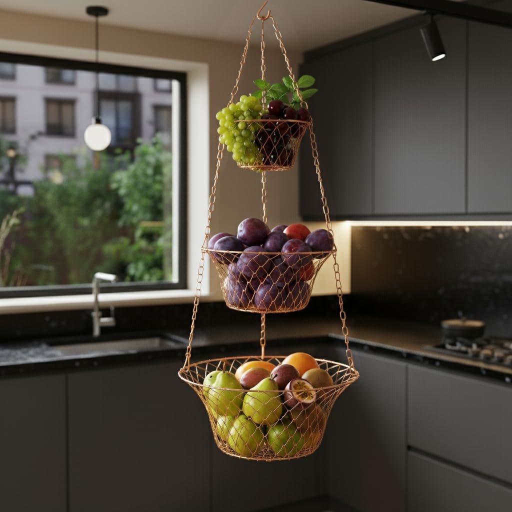 3 Tier Heavy Duty Wire Fruit and Vegetable Basket with Hooks Y871