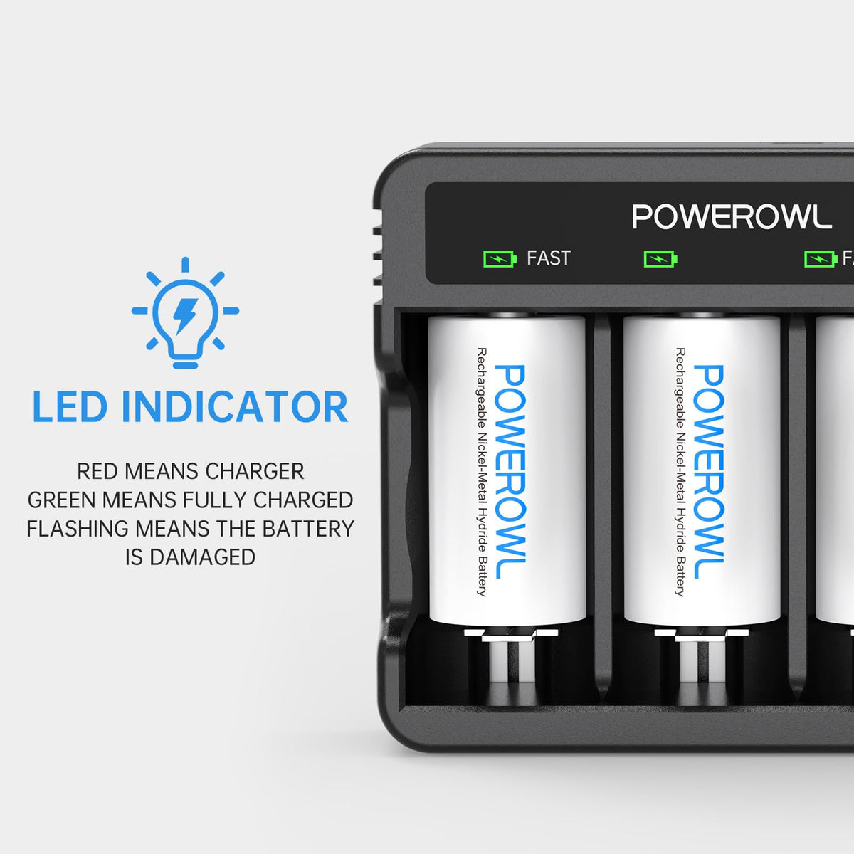 Rechargeable D Batteries with 4 Bay Battery Charger W837