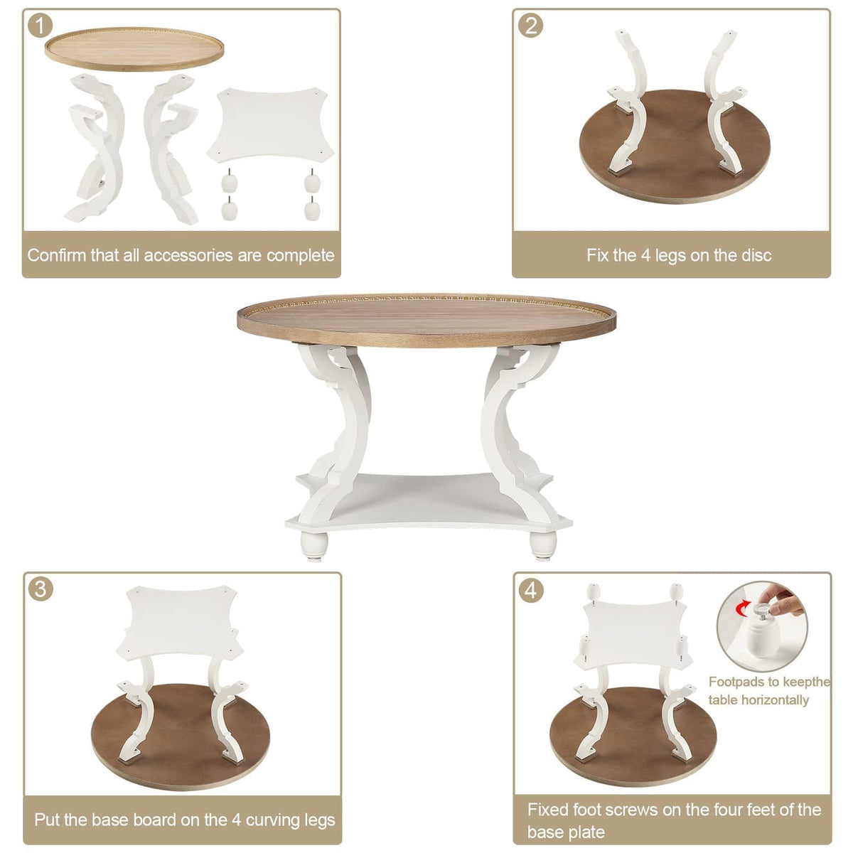 Farmhouse Round Coffee Table with Storage Shelf N3502