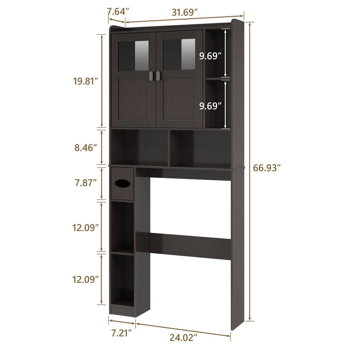 Over The Toilet Storage Cabinet with Doors and Shelves K73807