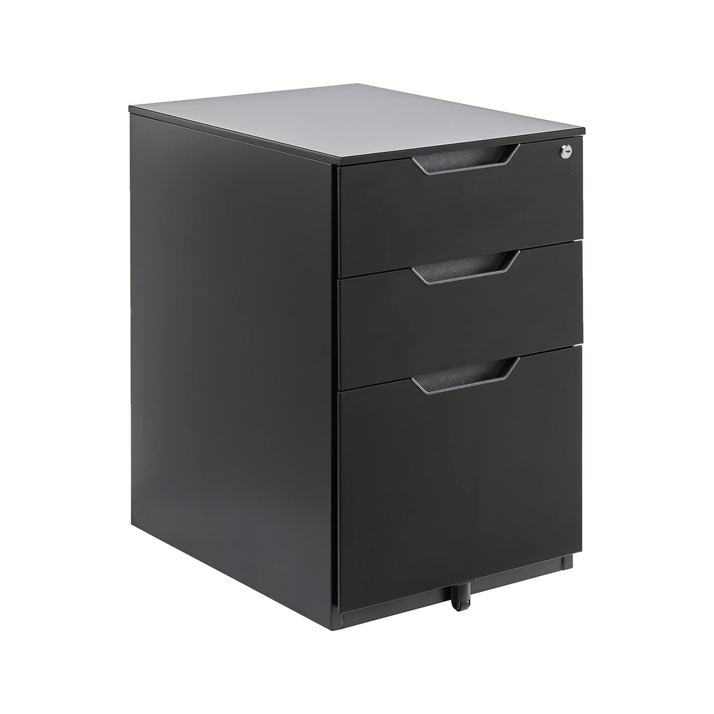 3-Drawer Black Mobile File Cabinet with Lock K74415