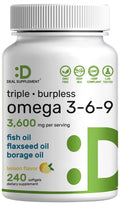 Omega 3-6-9 Fish Oil 3,600mg 240 Softgels Lemon Flavored G319
