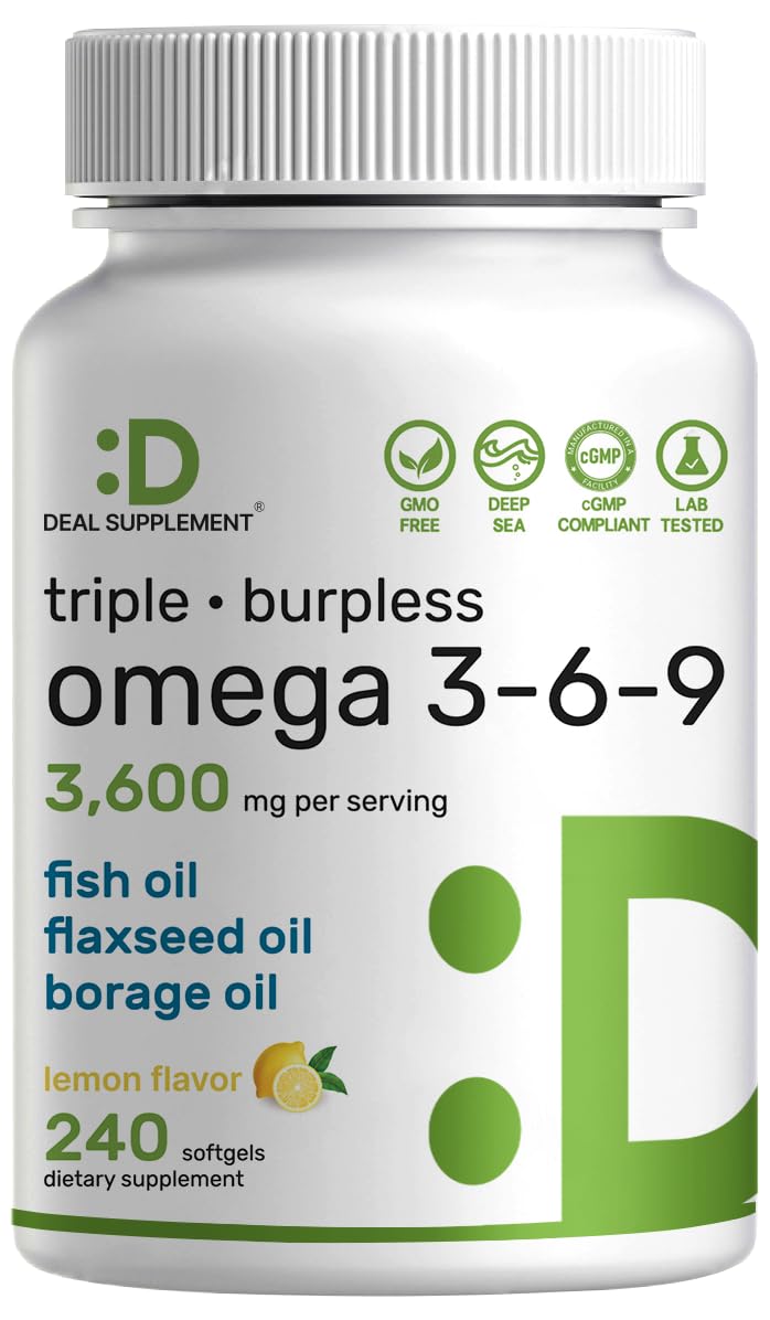 Omega 3-6-9 Fish Oil 3,600mg 240 Softgels Lemon Flavored G319