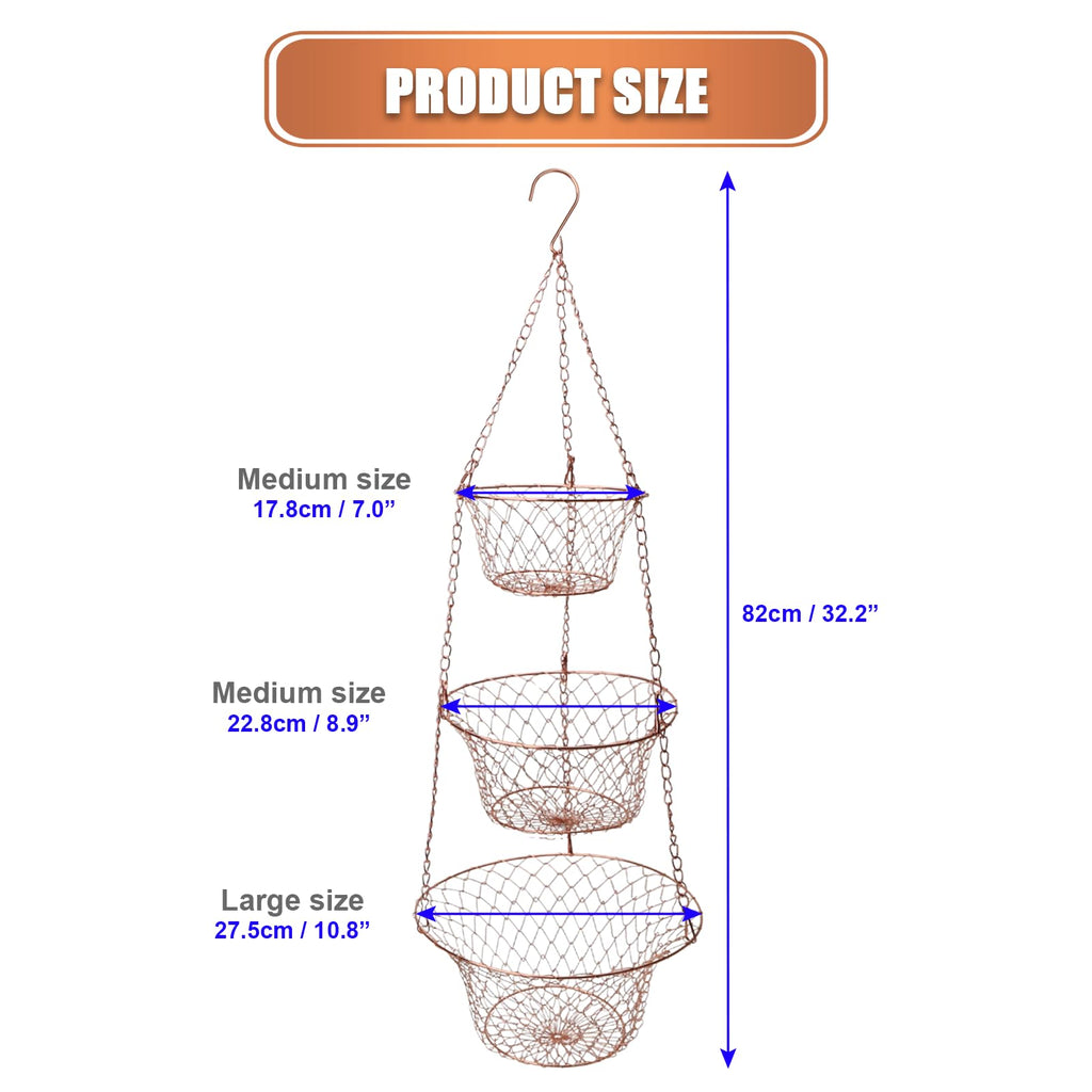 3 Tier Heavy Duty Wire Fruit and Vegetable Basket with Hooks Y871