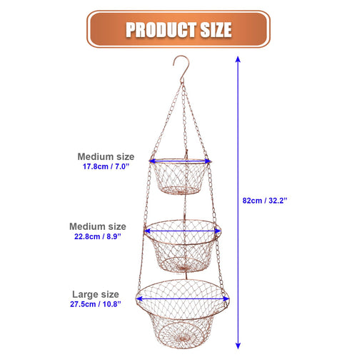 3 Tier Heavy Duty Wire Fruit and Vegetable Basket with Hooks Y871