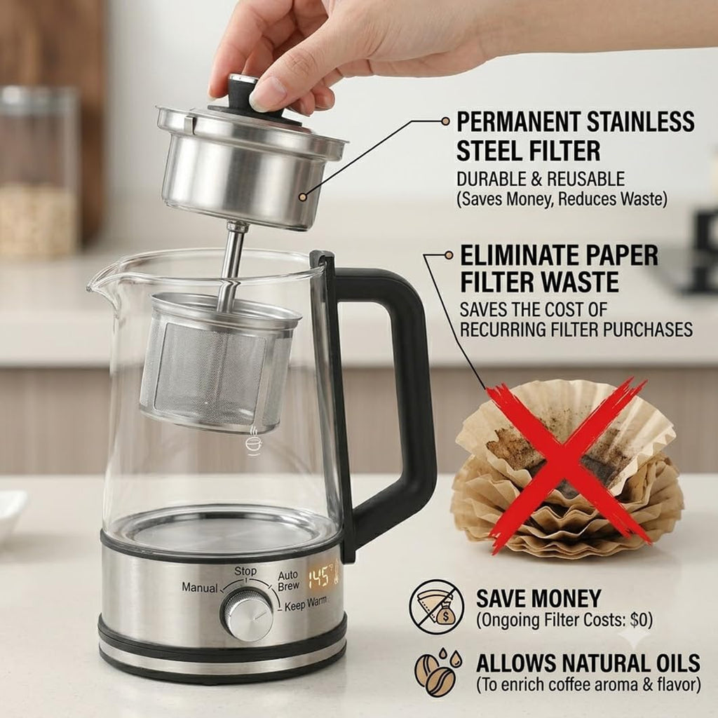 10-Cup Borosilicate Glass Electric Percolator Coffee Pot Y52388