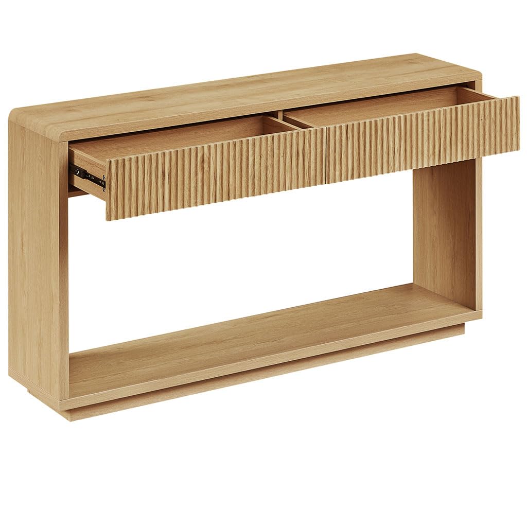 59" Oak Console Table with 2 Drawers and Open Shelf L594