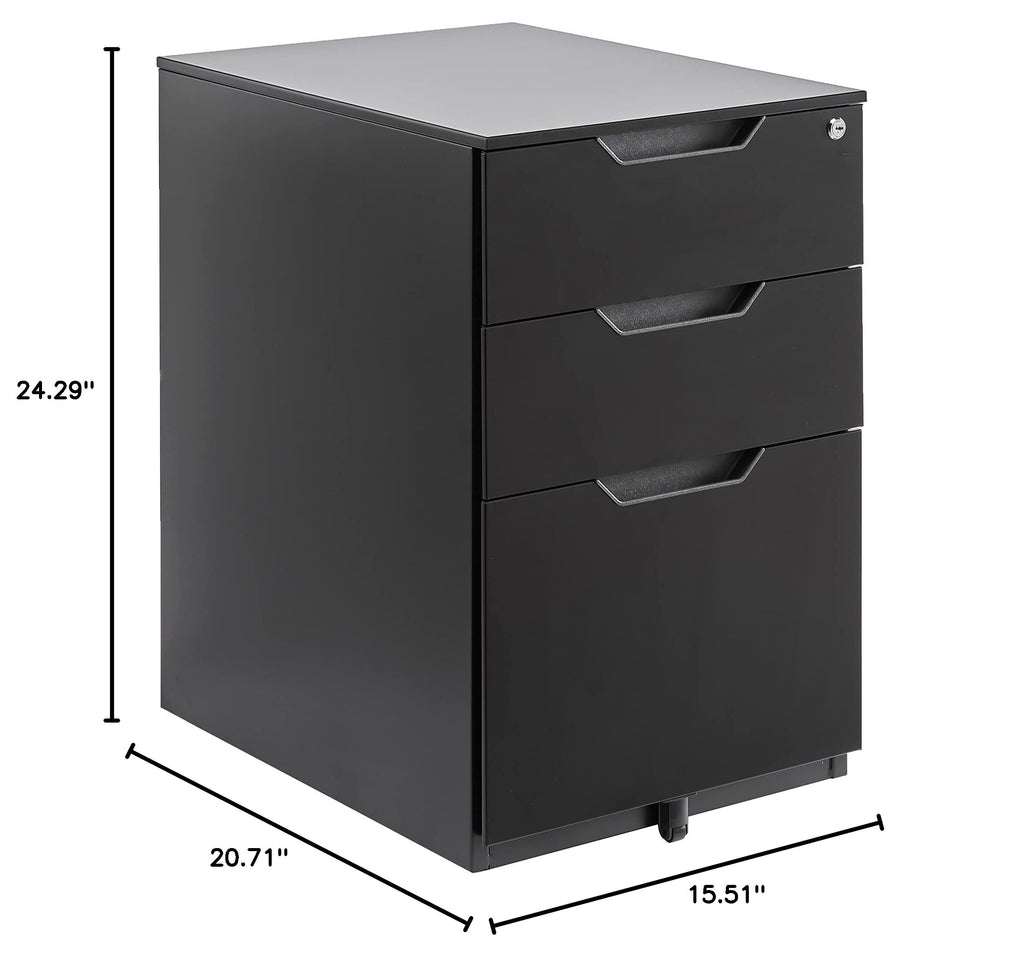 3-Drawer Black Mobile File Cabinet with Lock K74415