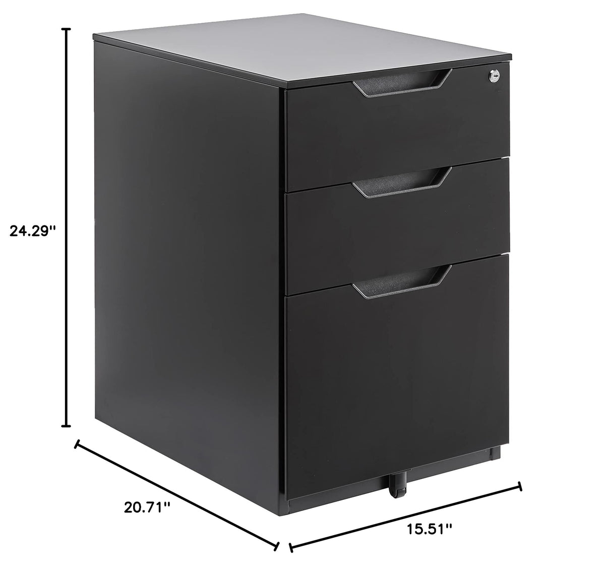 3-Drawer Black Mobile File Cabinet with Lock K74415