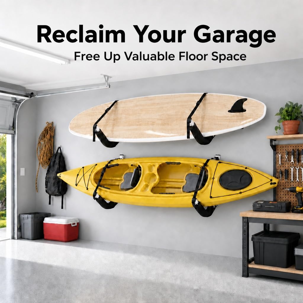 Kayak Wall Mount Storage Rack, Heavy Duty Steel, 125LB Capacity L245236