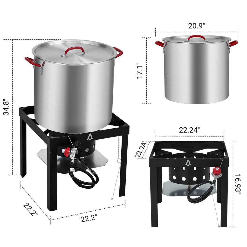 100Qt Aluminum Seafood Boil Pot with Strainer Basket and Propane Stove Burner K5439