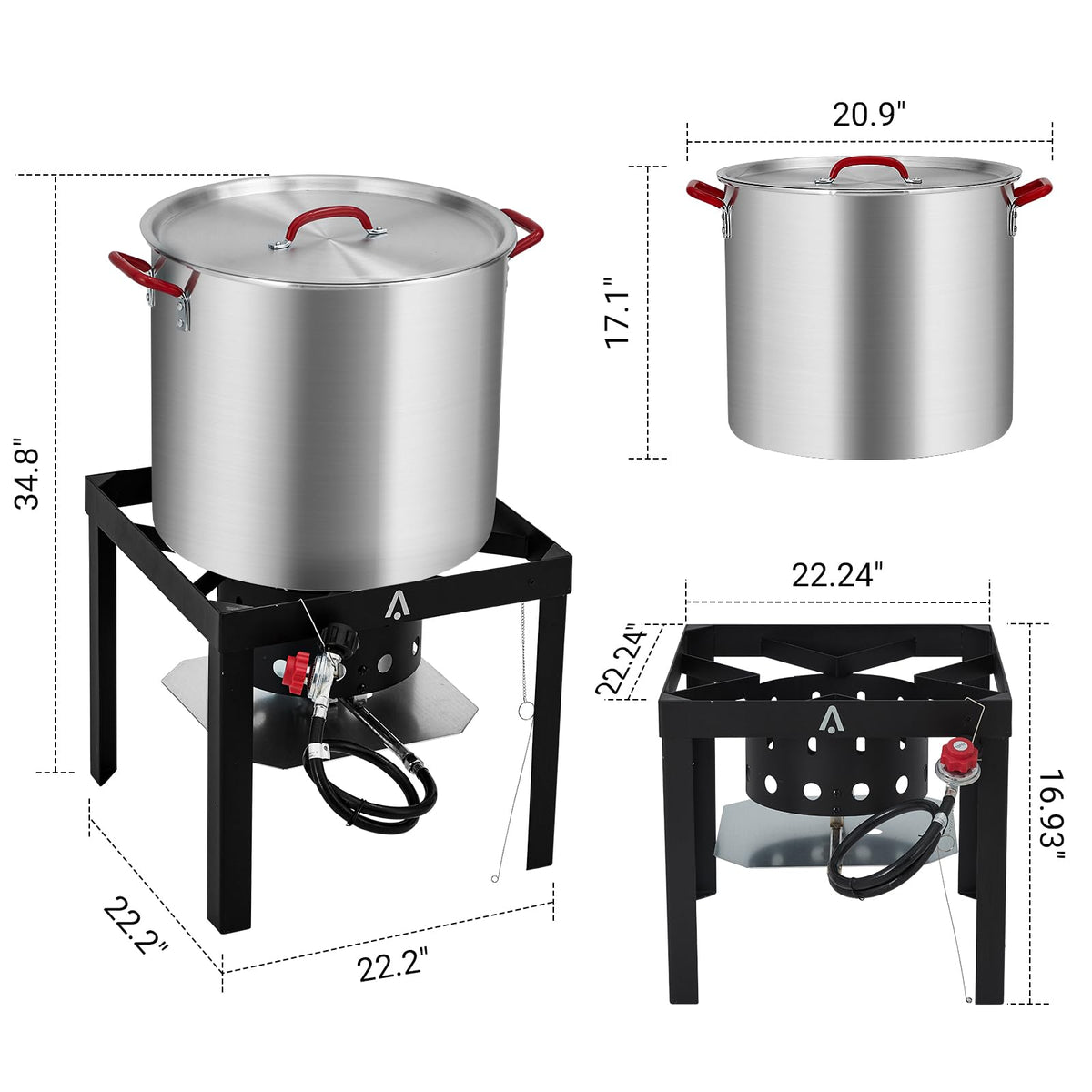 100Qt Aluminum Seafood Boil Pot with Strainer Basket and Propane Stove Burner K5439