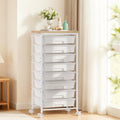 White 8 Drawer Rolling Storage Cart with Wooden Tabletop L6579