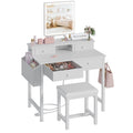 White Makeup Vanity Desk with Mirror and Lights, Chair and Drawers L967