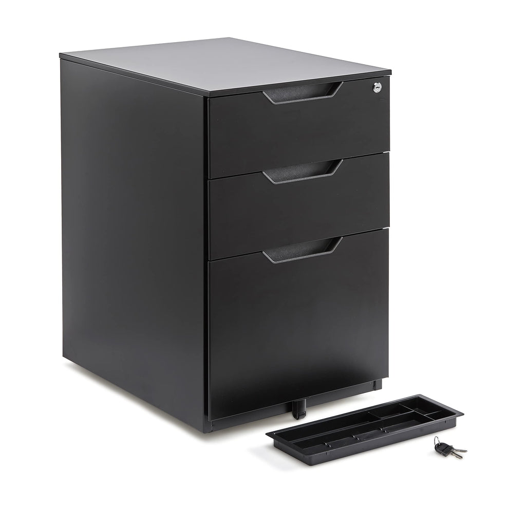 3-Drawer Black Mobile File Cabinet with Lock K74415